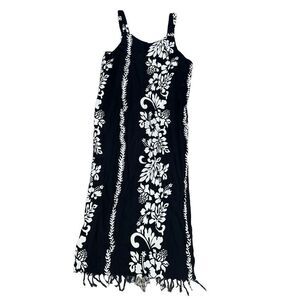 Vago Beach Wear Womens Size Large Black White Hawaiian Flower‎ Dress